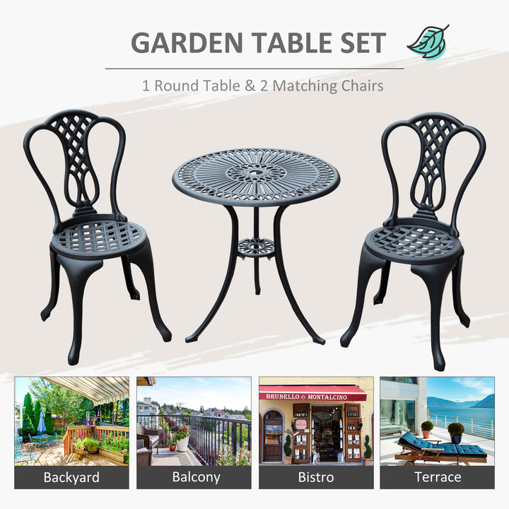 HOMCOM 3 Piece Patio Cast Aluminium Bistro Set Garden Outdoor Furniture Table and Chairs Shabby Chic Style