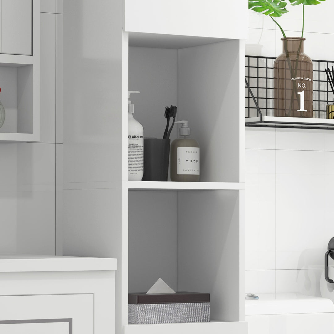 Freestanding Bathroom Cabinet, High Gloss Storage Cabinet with Doors and Adjustable Shelves, 30 x 30 x 181.5 cm, White