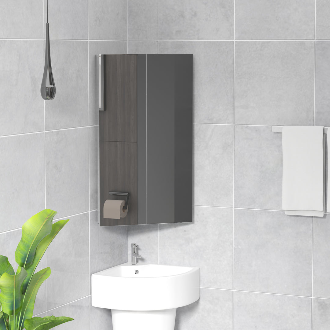 Corner Mirrored Bathroom Cabinet with 3 Shelves 2 Doors On-Wall Storage Unit Stainless Steel Frame