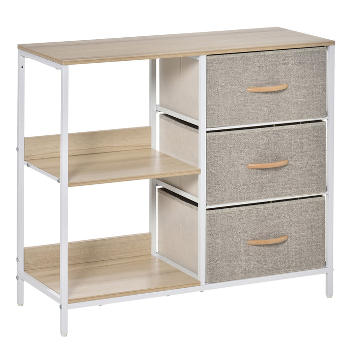 Chest of Drawers Storage  Dresser Cabinet Organizer with 3 Fabric Drawers and 2 Display Shelves for Living Room, Bedroom, Hallway, Beige