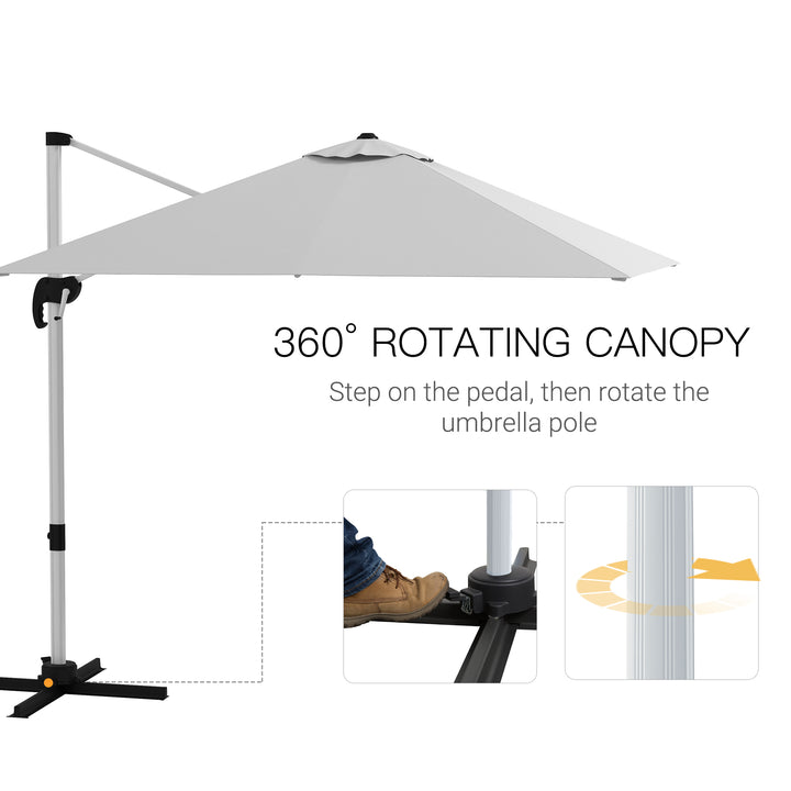 3m Cantilever Roma Parasol Aluminium Frame 360 Rotation Hanging Parasol with/ Cross Base White