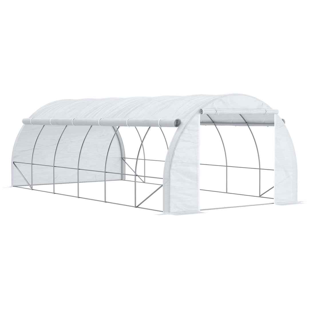 Outsunny 6 x 3 x 2 m Polytunnel Greenhouse, Walk in Pollytunnel Tent with Steel Frame, Reinforced Cover, Zippered Door and 8 Windows for Garden White