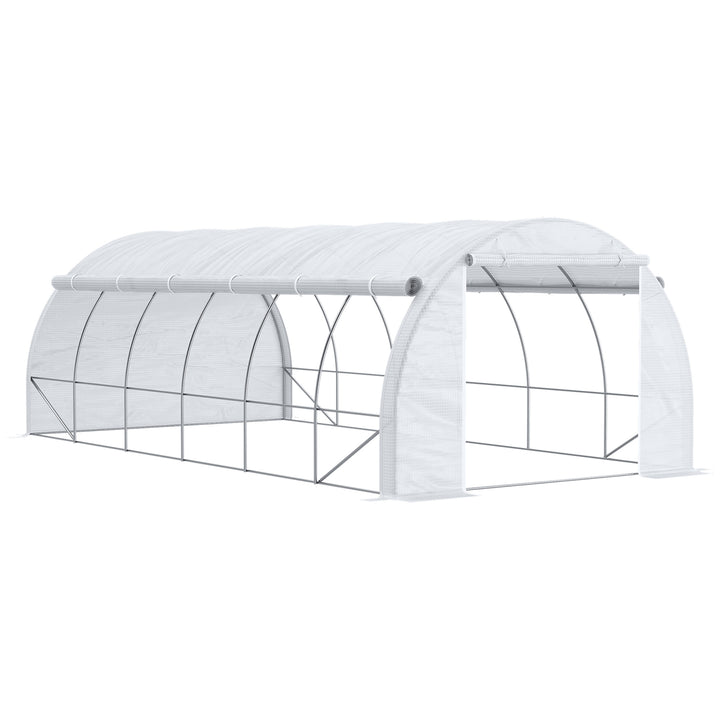 Outsunny 6 x 3 x 2 m Polytunnel Greenhouse, Walk in Pollytunnel Tent with Steel Frame, Reinforced Cover, Zippered Door and 8 Windows for Garden White