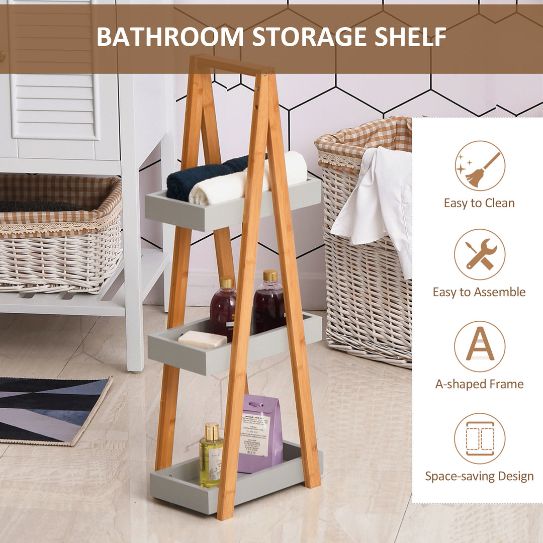 Bathroom Storage Shelves, 3-Tier Bamboo Slim Shelving, Toilet Rack, Natural