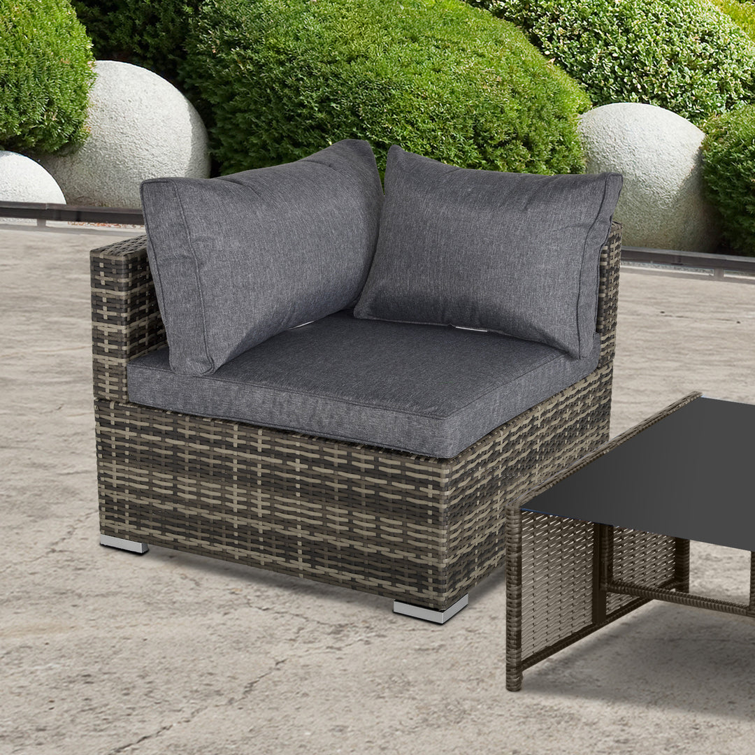 PE Rattan Wicker Corner Sofa Garden Furniture Single Sofa Chair w/ Cushions, Deep Grey