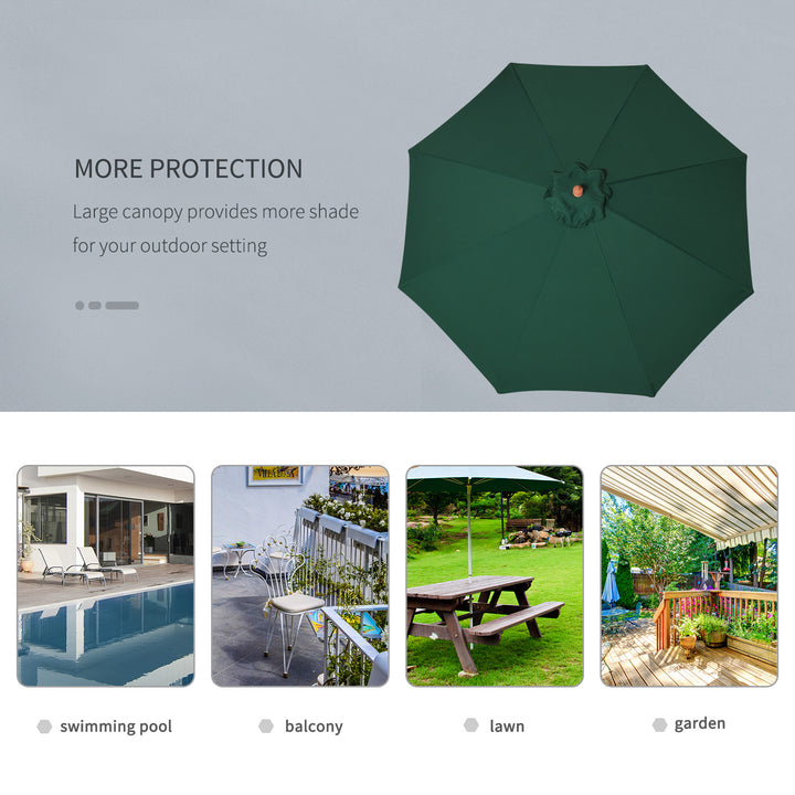 Outsunny 2.5m Wood Garden Parasol Sun Shade Patio Outdoor Market Umbrella Canopy with Top Vent, Dark Green