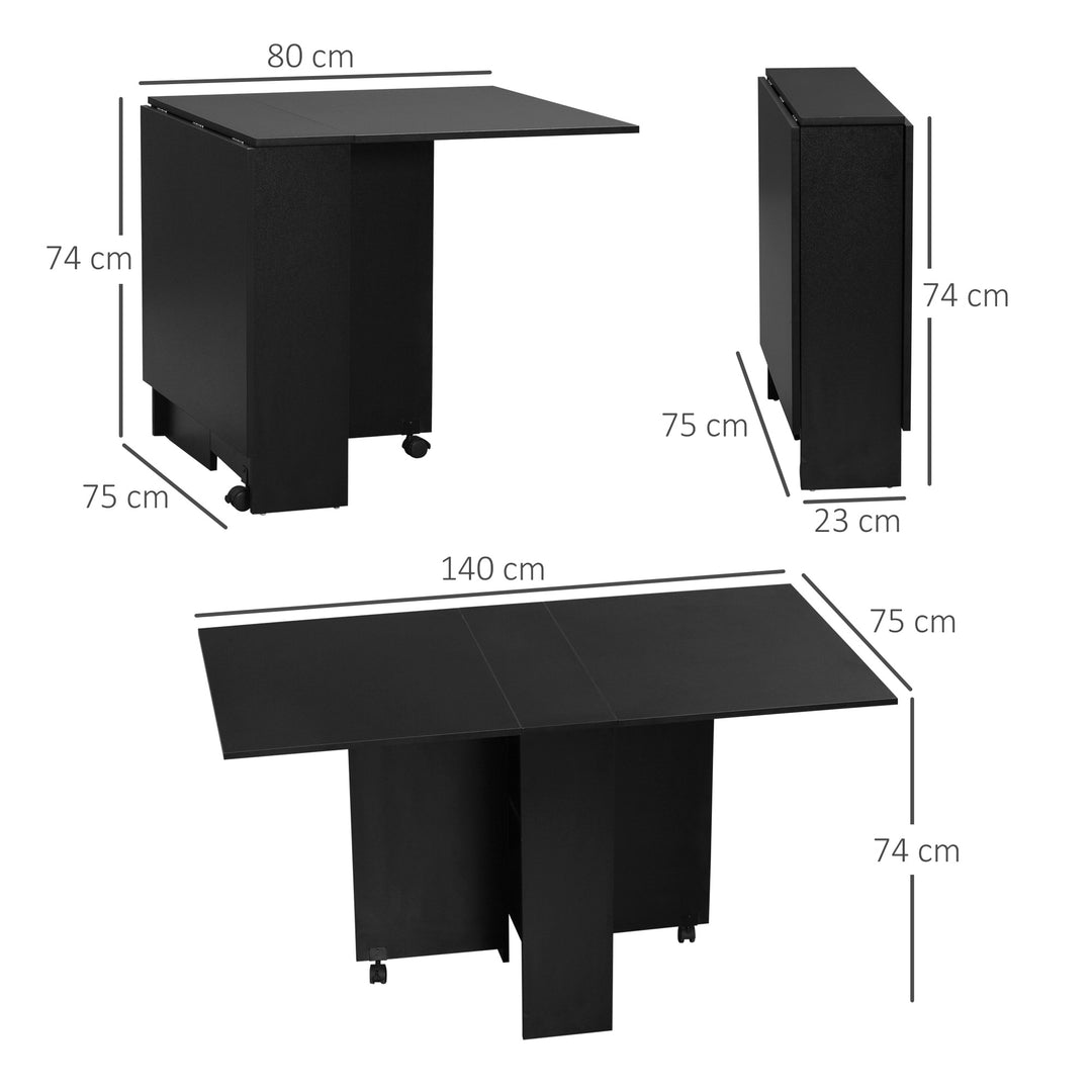 Foldable Dining Table, Extendable Drop Leaf Table with 2-tier Shelves, Small Dinner Table with Rolling Casters