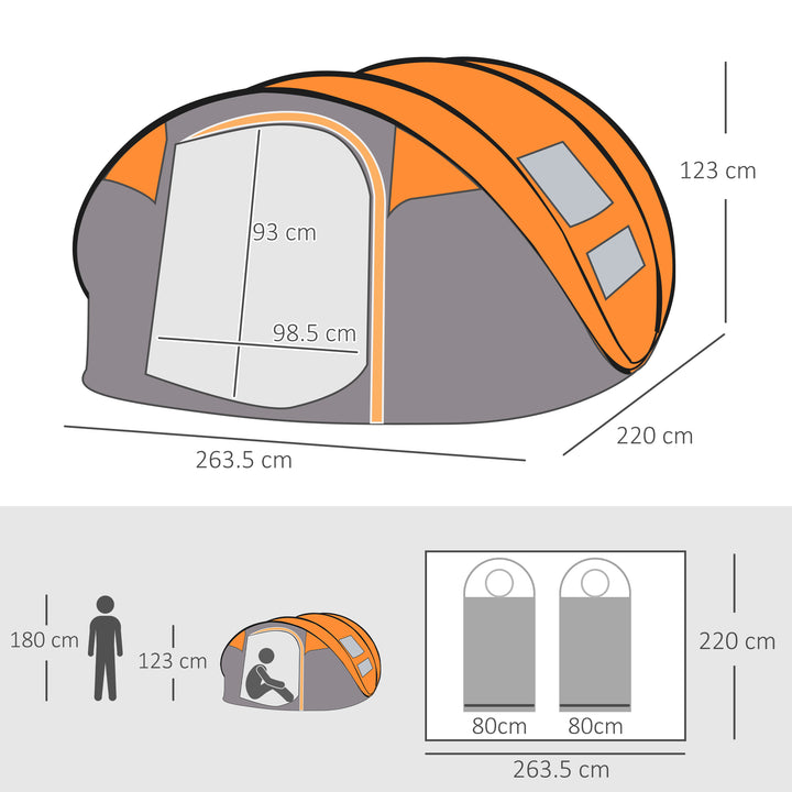 4-5 Person Pop-up Camping Tent Waterproof Family Tent w/ 2 Mesh Windows & PVC Windows Portable Carry Bag for Outdoor Trip