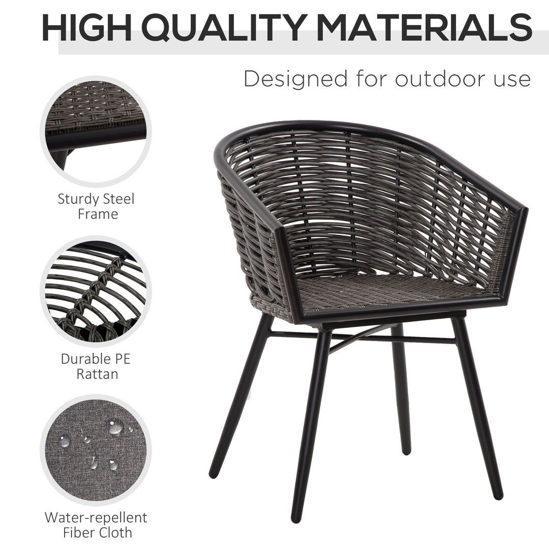 Outsunny Rattan Bistro Set 2-Seater Wicker Garden Furniture Round Table for Patio and Balcony w/ Cushions, Grey