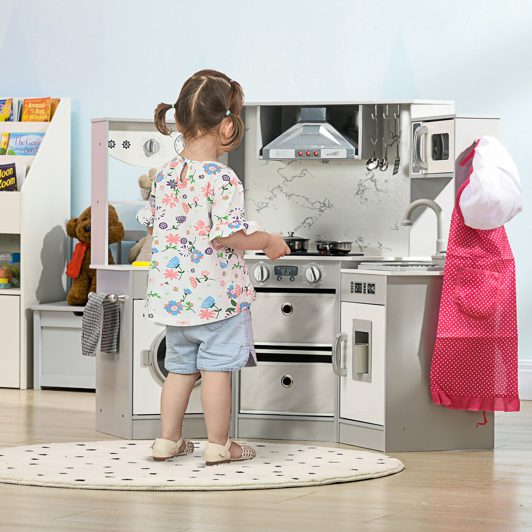 Toy Kitchen with Running Water, Lights Sounds for 3-6 Years Old - Grey