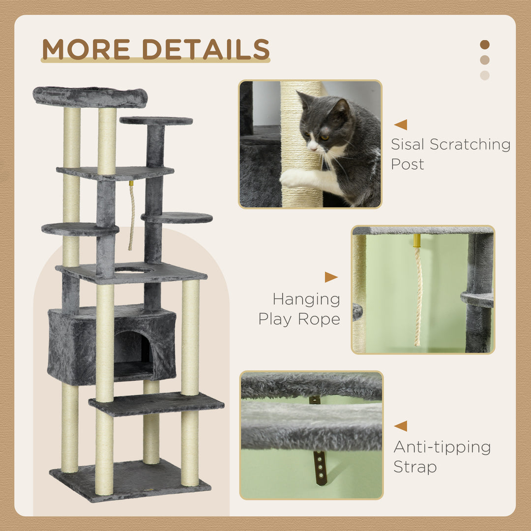 Cat Tree for Indoor Cats, Climbing Tower with Scratching Posts, Cat Bed-Grey