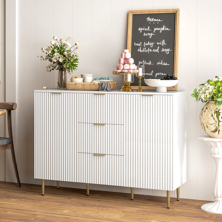 Sideboard Buffet Cabinet with 3 Drawers and Adjustable Shelves, White