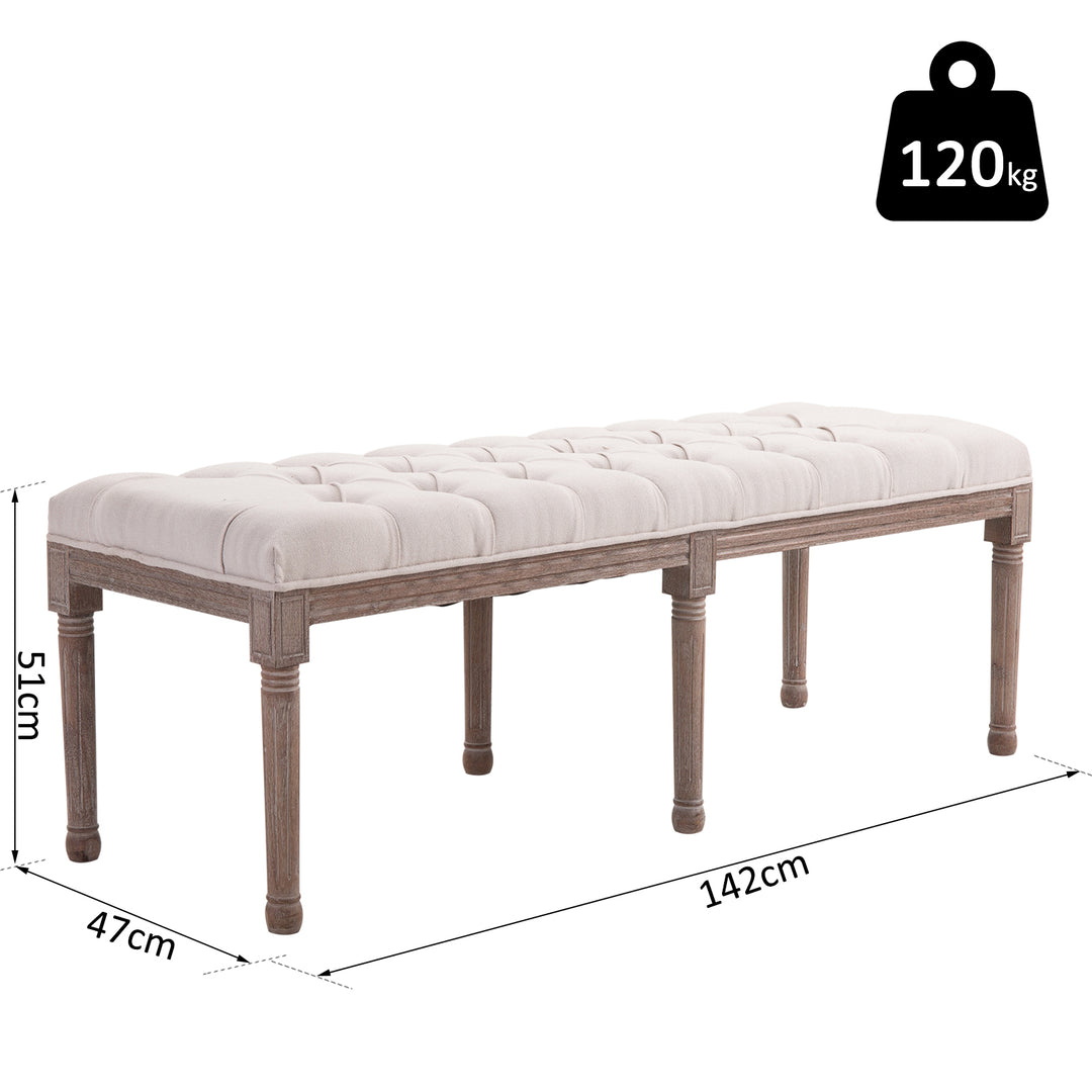 Bed End Side Chaise Lounge Sofa Stool Chic Button Tufted Window Hallway Seat Bench Wooden Leg Fabric Cover Padded Beige