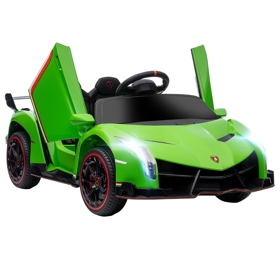 Lamborghini Veneno Licensed 12V Kids Electric Ride on Car with Butterfly Doors, Portable Battery, Powered Electric Car with Bluetooth, Remote, Music, Horn, Suspension, for 3-6 Years - Green