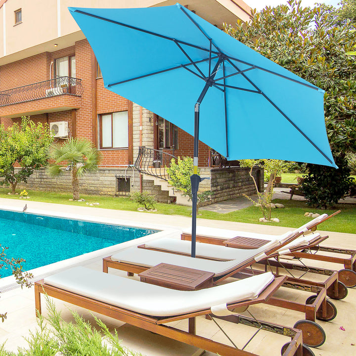 2.7M Patio Tilt Umbrella Sun Parasol Outdoor Garden Sun Shade Aluminium Frame with Crank（Blue）