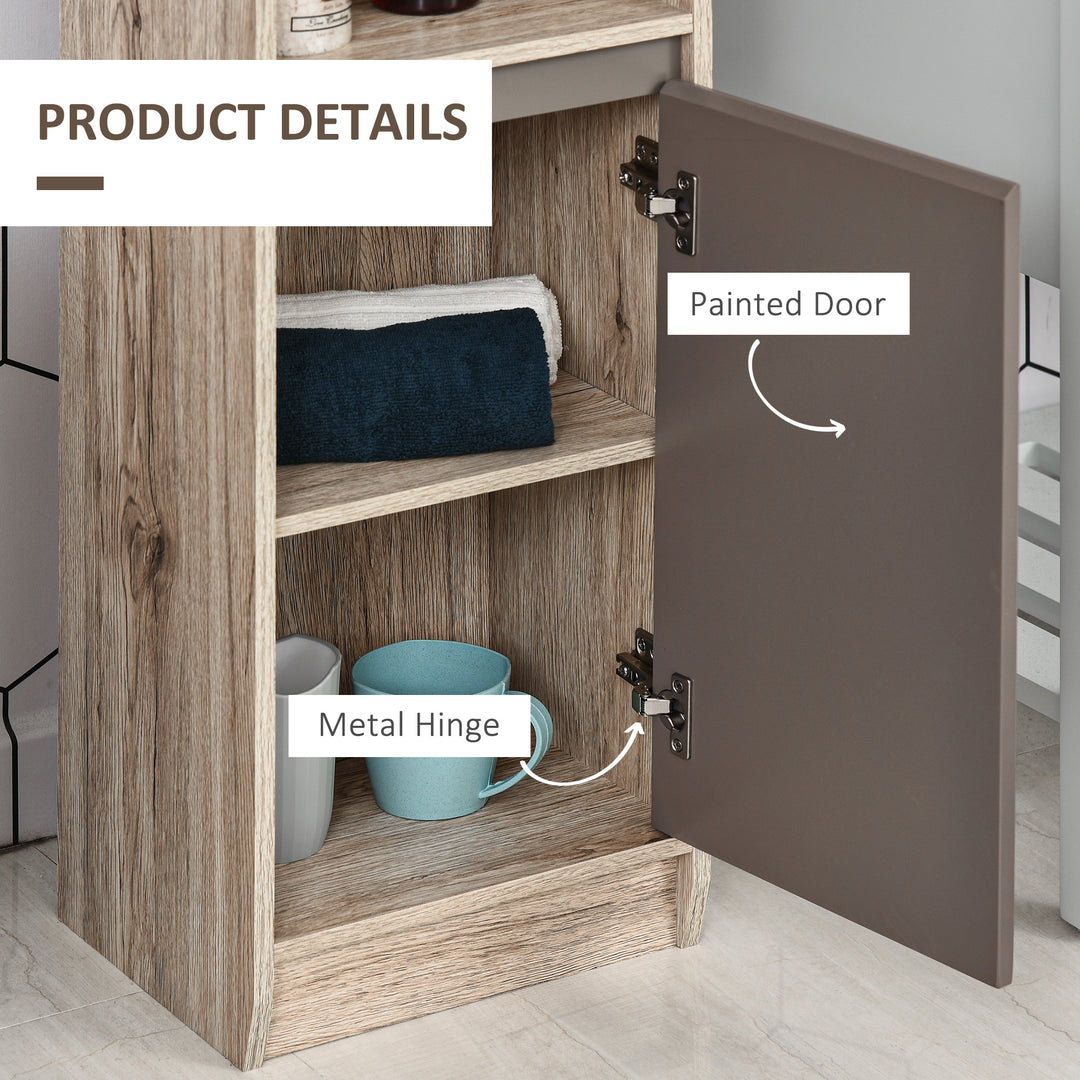 Freestanding Bathroom Storage Cabinet w/ 2 Cupboards 2 Compartments Home Organisation Anti-Tipping Elevated Base 30L x 24W x 170Hcm Grey&Brown
