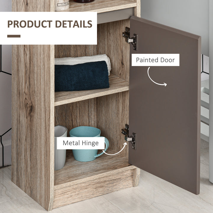 Freestanding Bathroom Storage Cabinet w/ 2 Cupboards 2 Compartments Home Organisation Anti-Tipping Elevated Base 30L x 24W x 170Hcm Grey&Brown