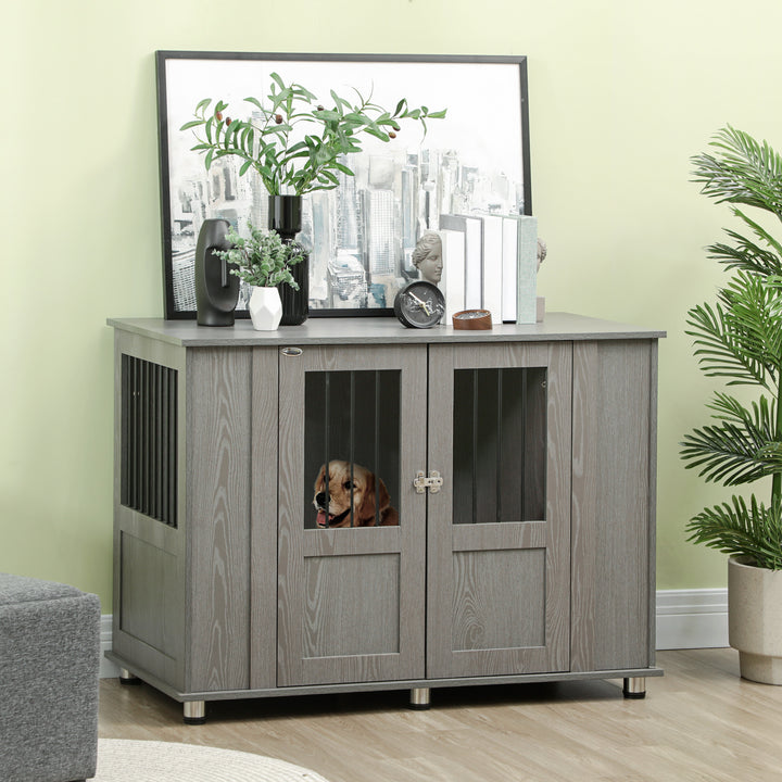 Dog Crate Furniture End Table, Pet Kennel for Extra Large Dogs with Magnetic Door Indoor Animal Cage, Grey, 116 x 60 x 87 cm