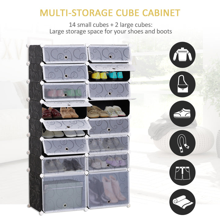 HOMCOM Large 16-Cube DIY Shoes Rack Portable Interlocking Plastic Cabinet 8 Tier Footwear Organiser Bedroom 32 Pairs