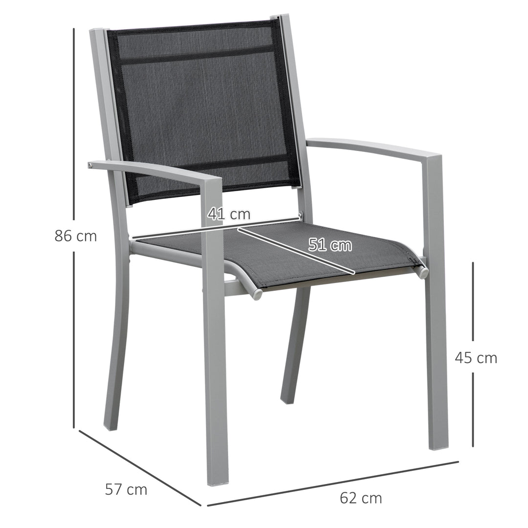 Set Of 2 Outdoor Chairs Square Steel Frame Texteline Seats Foot Caps Mesh Boxy Comfortable Easy Clean Black Grey
