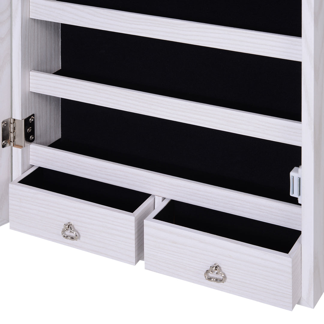 Mirrored Jewellery Storage Cabinet Door Mounted/Wall mounted Organiser Hanging Lockable w/ 6 Inner LED Lights White