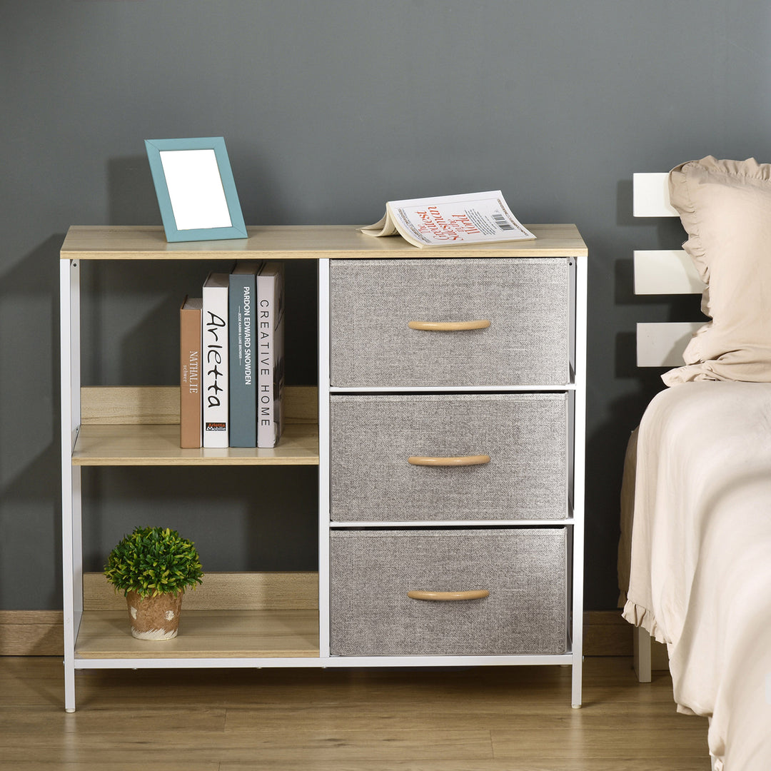 Chest of Drawers Storage  Dresser Cabinet Organizer with 3 Fabric Drawers and 2 Display Shelves for Living Room, Bedroom, Hallway, Beige