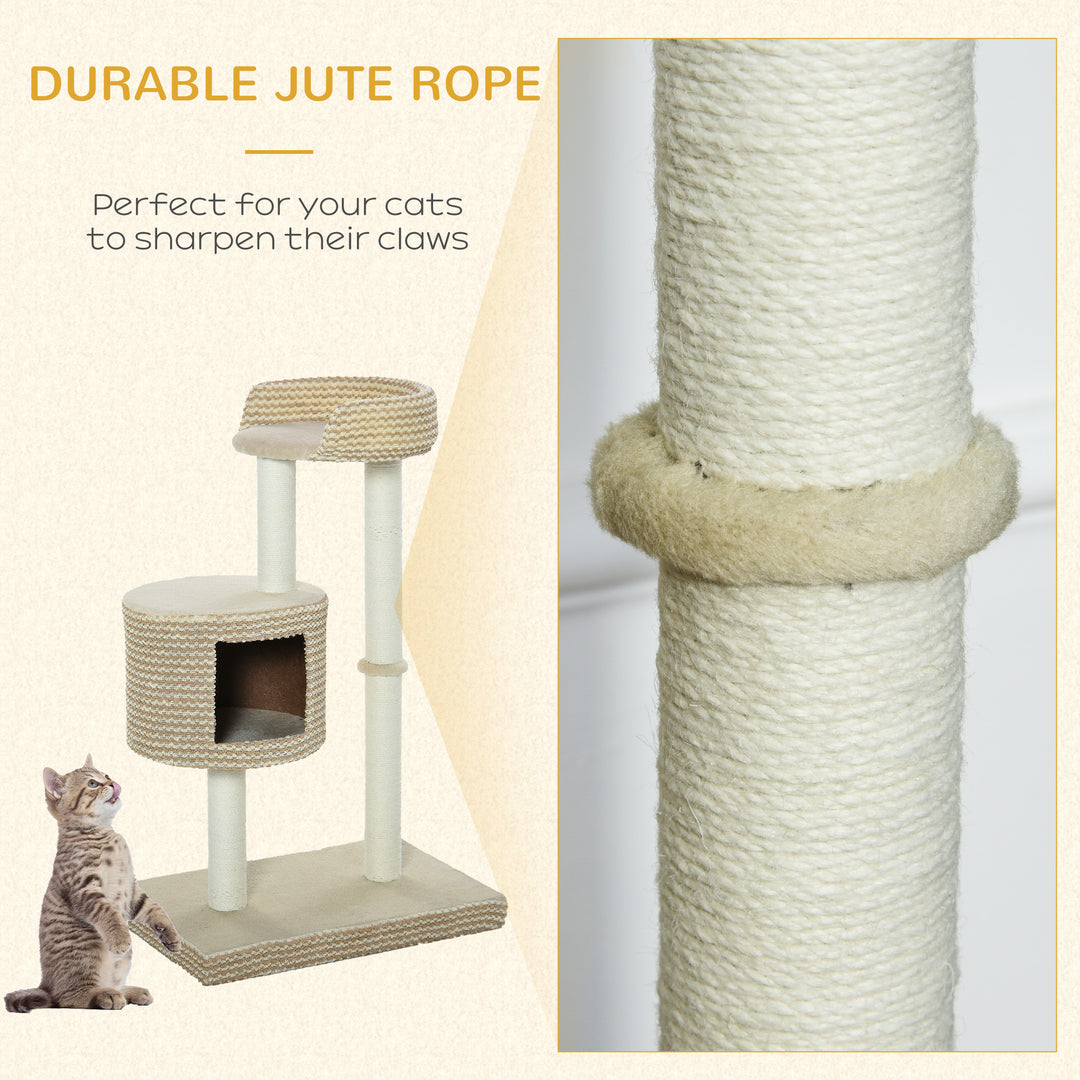 PawHut Multi-Level Cat Tree Tower Activity Center Climbing Frame Kitten House Furniture with Jute Scratching Posts Condo Perch Plush Fabric