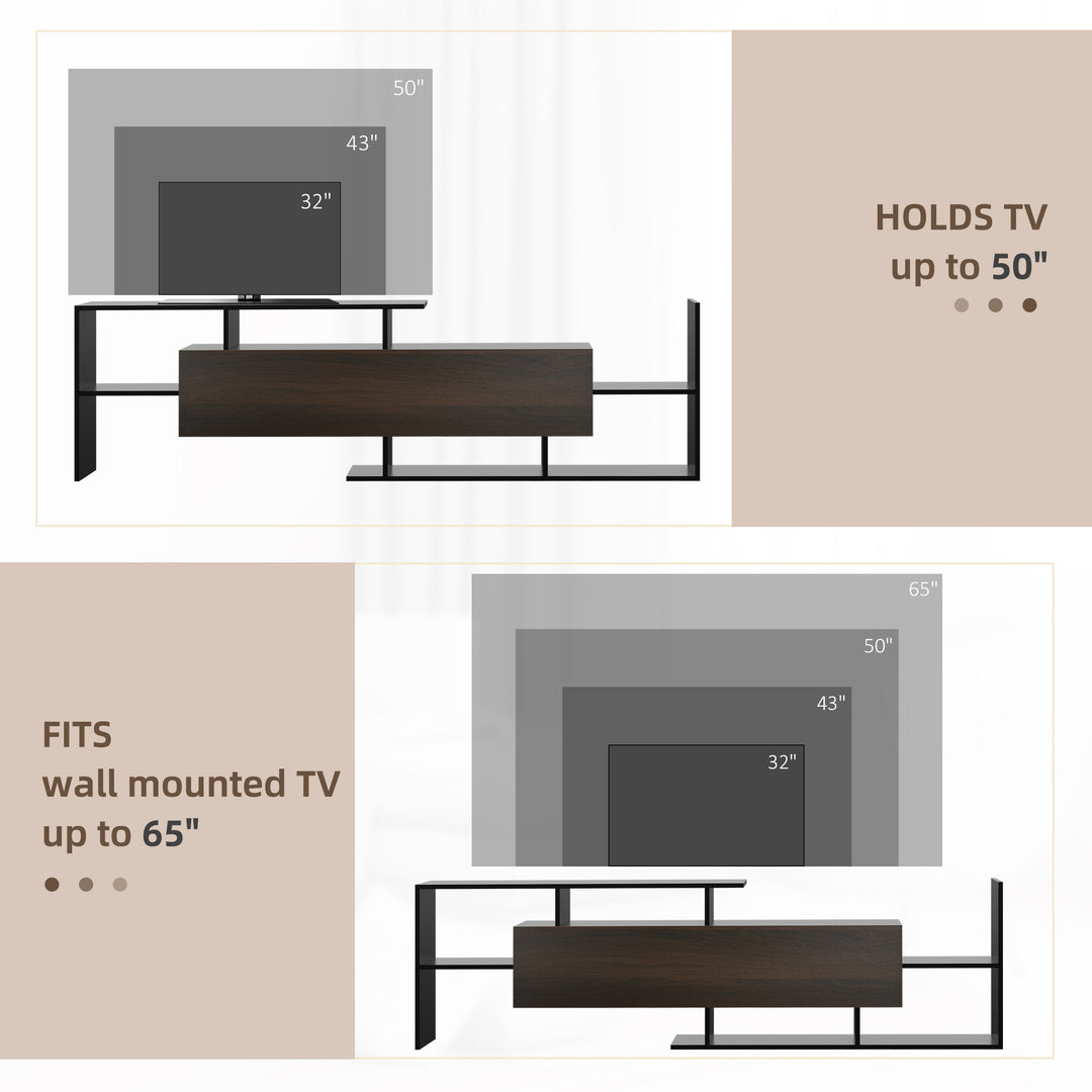 HOMCOM Modern TV Cabinet with Wall Shelf, TV Unit with Storage Shelf and Cabinet, for Wall-Mounted 65" TVs, Living Room Bedroom, Black and Dark Brown