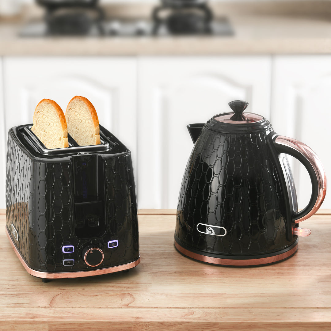 Fast Boil Kettle & 2 Slice Toaster Set, Kettle and Toaster with Auto Shut Off, Browning Controls, 1.7L 3000W Black