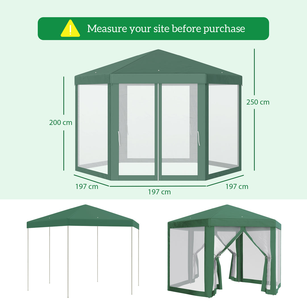 Netting Gazebo Hexagon Tent Patio Canopy Outdoor Shelter Party Activities Shade Resistant (Green)