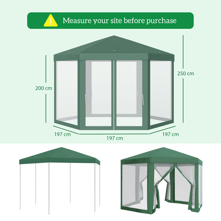 Netting Gazebo Hexagon Tent Patio Canopy Outdoor Shelter Party Activities Shade Resistant (Green)