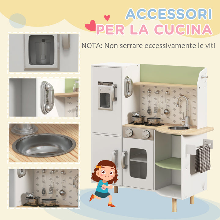 AIYAPLAY Toy Kitchen, Kids Play Kitchen Role Playing Game with Phone, Ice Maker, Stove, Sink, Utensils, for 3-6 Years, White