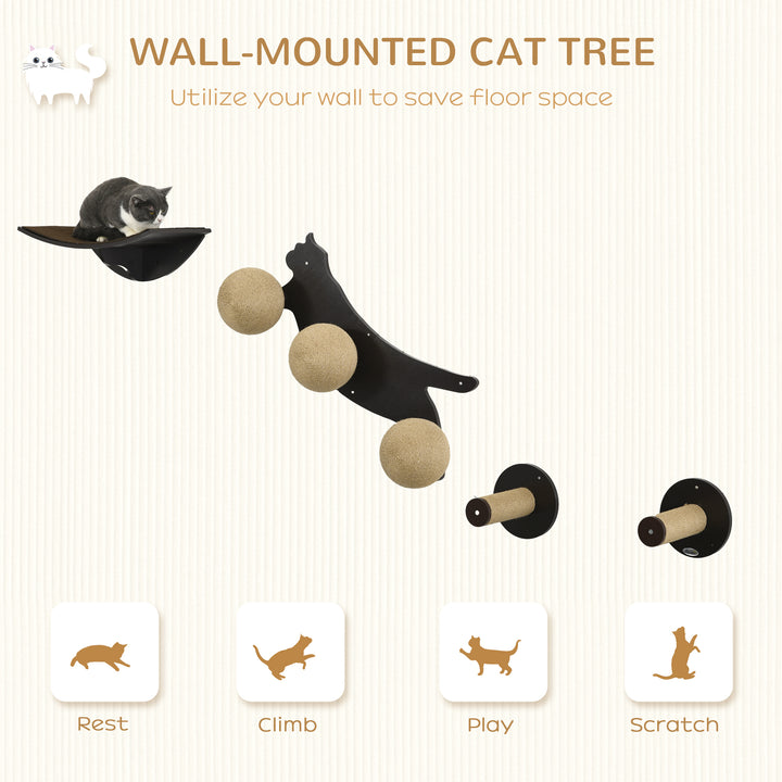 Wall Mounted Cat Shelves with Three Scratching Balls-Tawny Brown