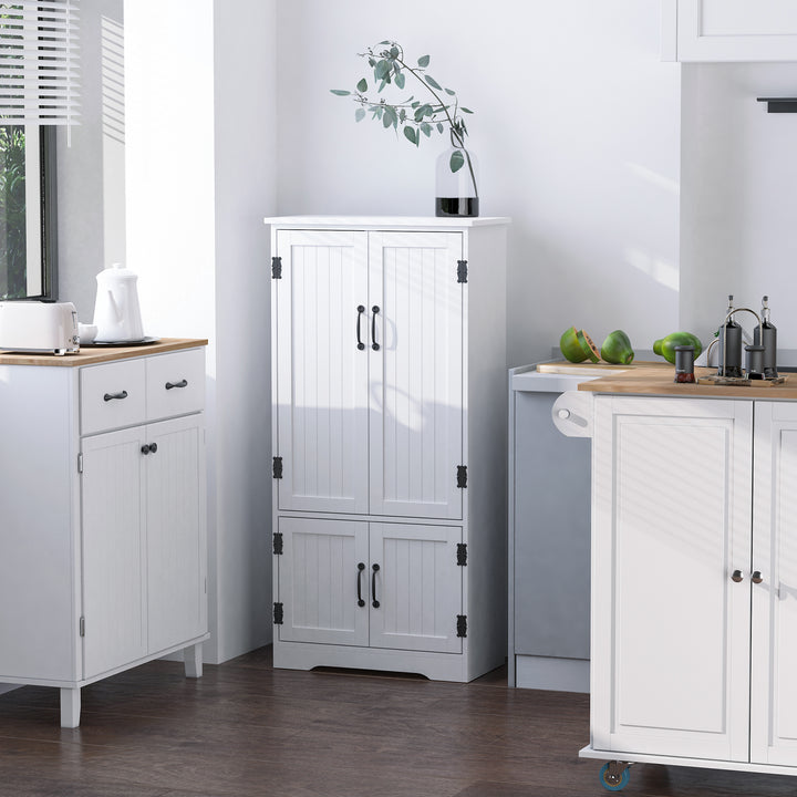 Accent Floor Storage Cabinet Kitchen Pantry with Adjustable Shelves and 2 Lower Doors, White