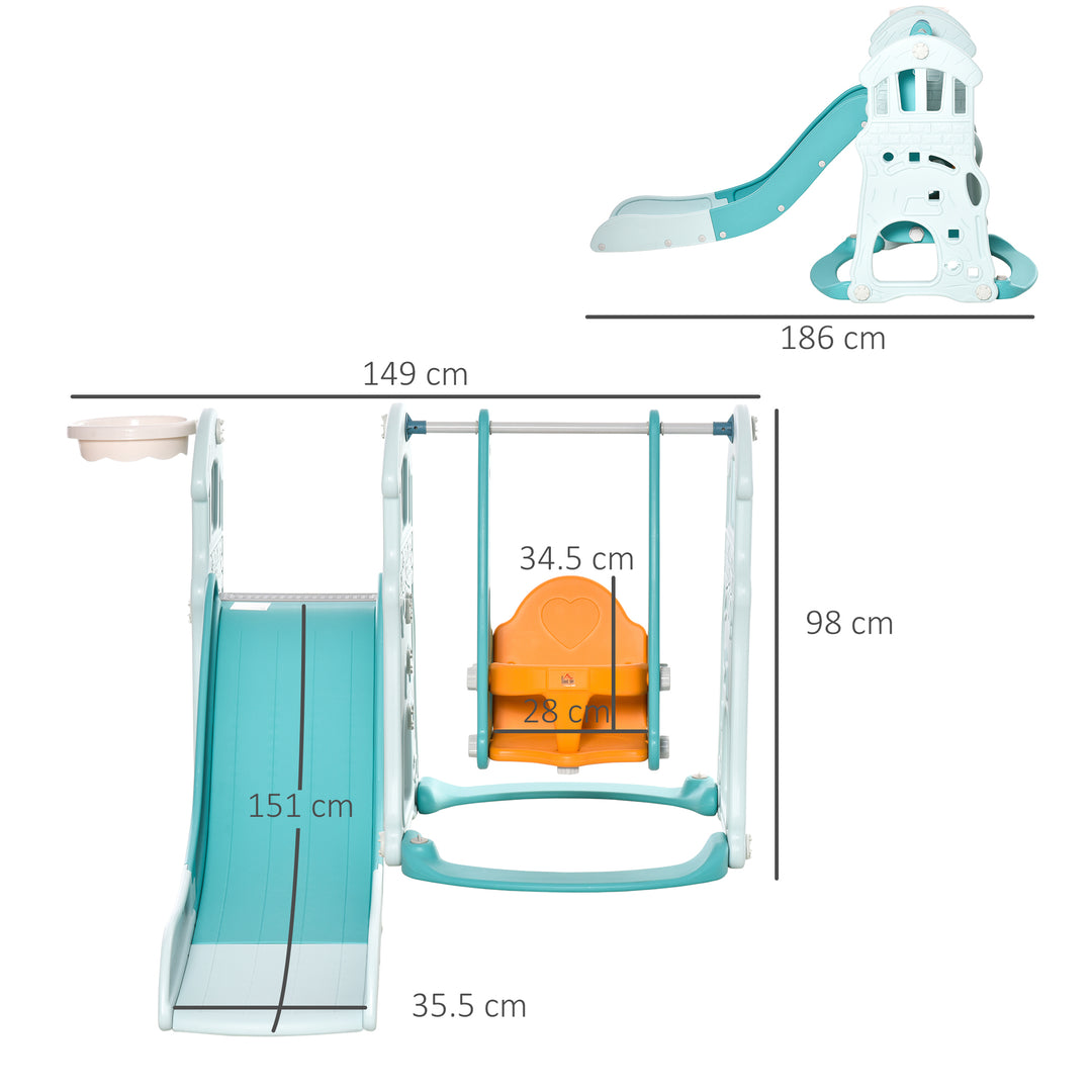 3 in 1 Kids Slide and Swing Set Playset Activity Center with Basketball Hoop Adjustable Height Water-fillable Base Toddler Climber Playground