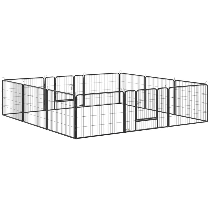 Heavy Duty Pet Playpen, 12 Panels Puppy Foldable Steel Dog Exercise Fence, with 2 Doors Locking Latch, 80 x 60 cm