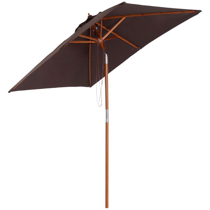 Outsunny 2m x 1.5m Patio Parasol Garden Umbrellas Sun Umbrella Bamboo Sunshade Canopy Outdoor Backyard Furniture Fir Wooden Pole 6 Ribs Tilt Mechanism