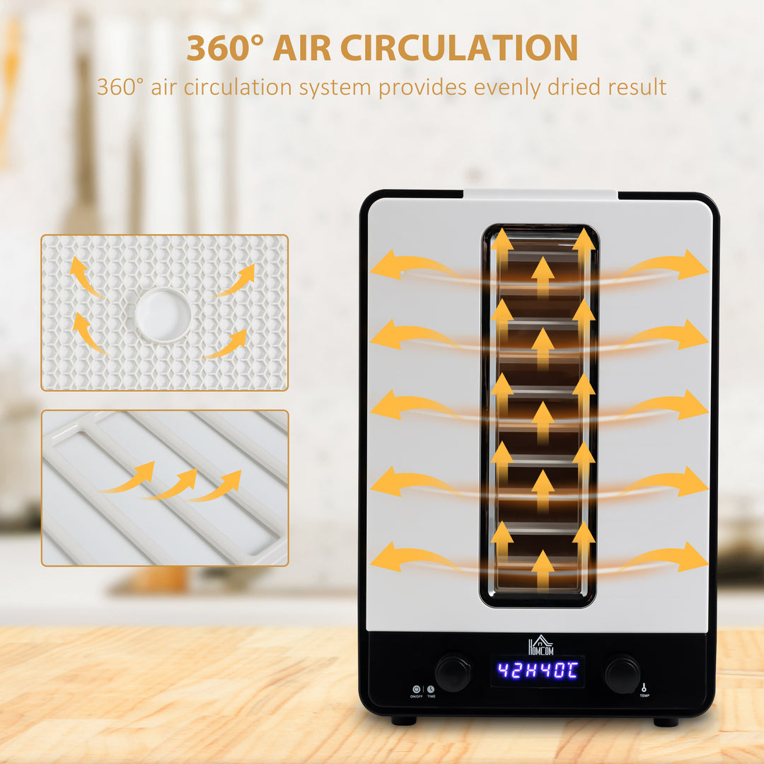 Food Dehydrator with Adjustable Temperature, Timer and LCD Display- White