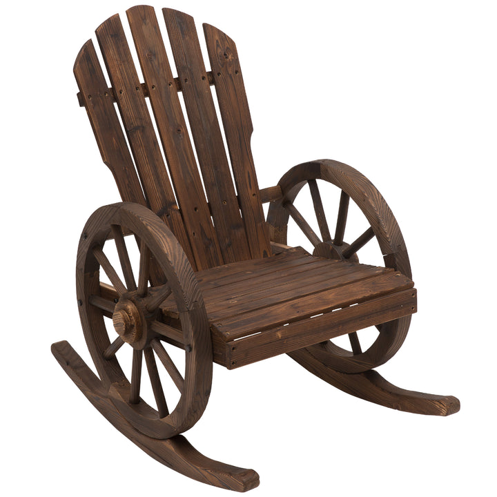 Wooden Adirondack  Rocking Chair Reclining Armchair Outdoor Garden Furniture Patio Porch Rocker - Carbonized Wood Colour