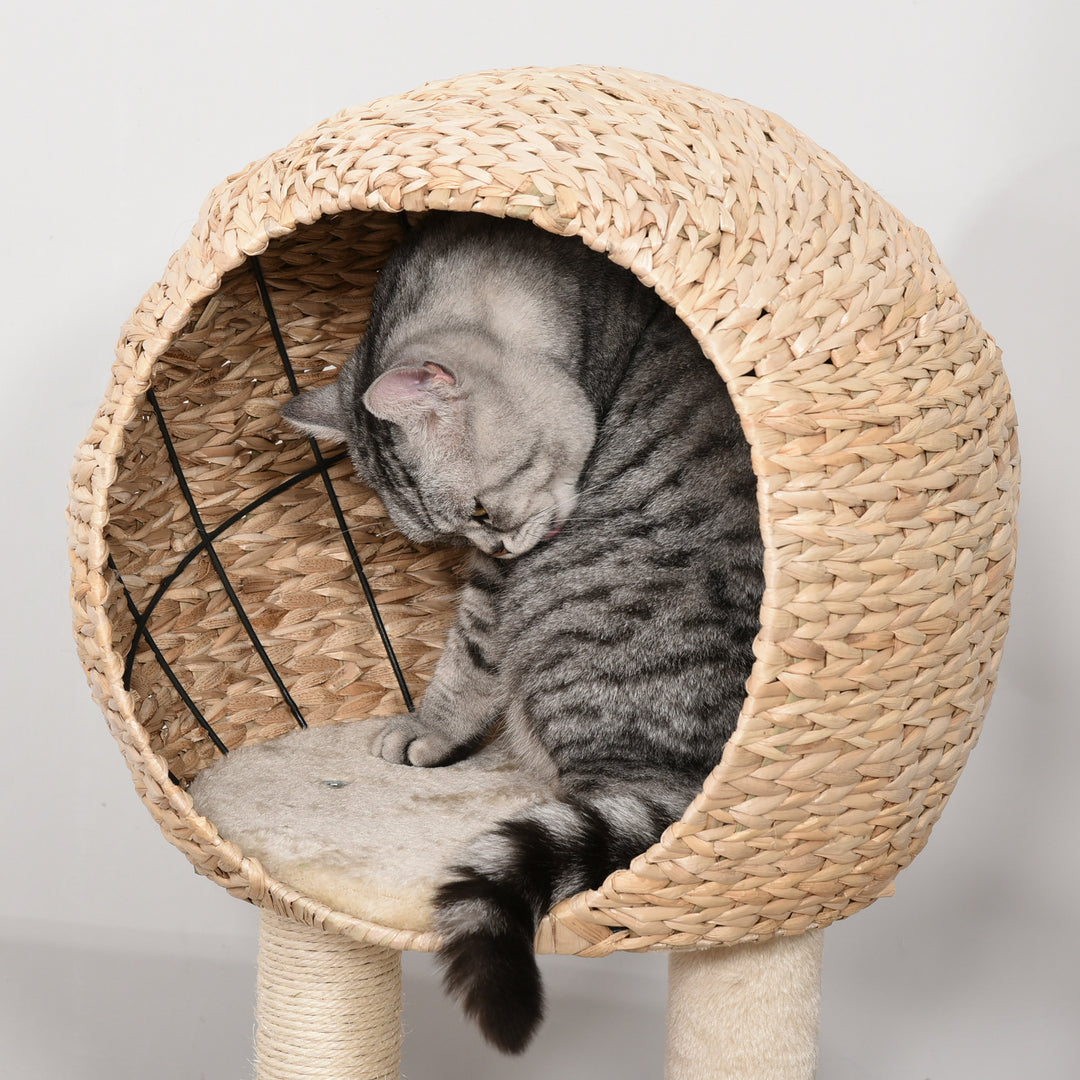 PawHut Cat tree Cat Tower 100cm Climbing Activity Center with Sisal Scratching Post Condo Perch Hanging Balls Teasing Rope Toy Cushion