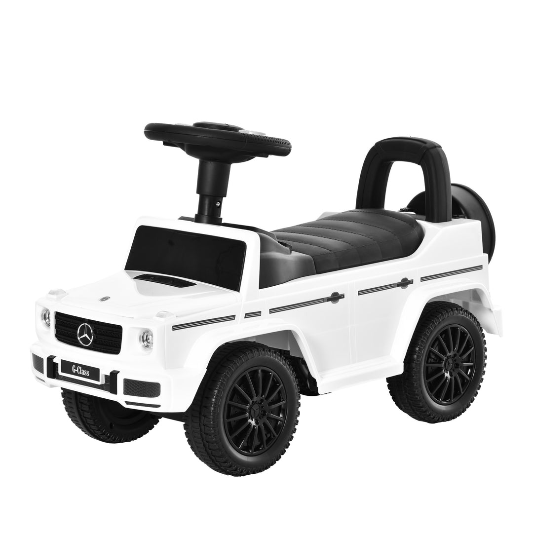 Compatible Baby Push Handle Sliding Car Mercedes-Benz G350 Licensed Foot to Floor Slider Stroller w/ Horn Under Seat Storage White