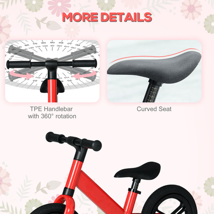 Kids Balance Bike, No Pedal Training Bike for Children with Adjustable Seat- Red