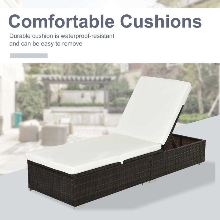 Outsunny Rattan Recliner Lounger Garden Furniture Sun Lounger Recliner Bed Chair Reclining Patio Wicker Brown