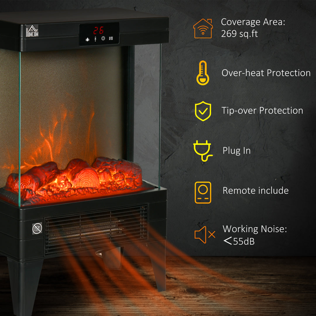 Electric Fireplace Heater, Freestanding 750W/1500W Fireplace, w/ LED Screen, Remote included Quiet Heater Ideal for 25m² Indoor Use, Black