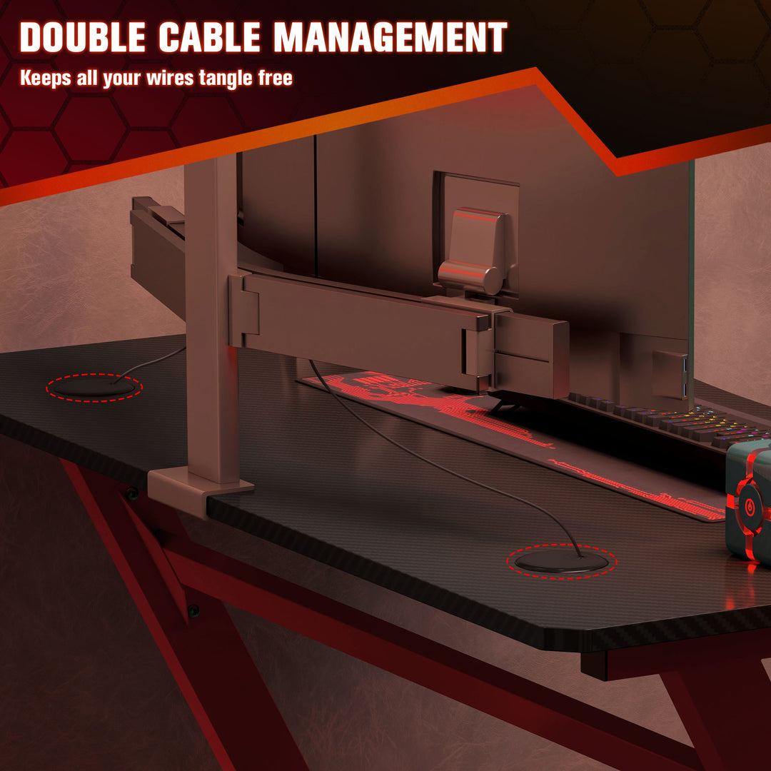Gaming Desk Steel Frame w/ Cup Headphone Holder Adjustable Feet Cable Organiser Home Office Computer Table Red