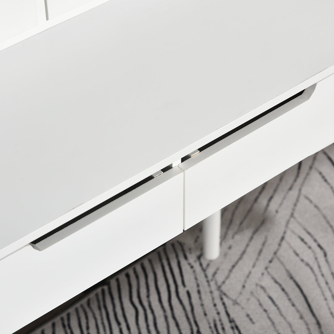 Dressing Table Set with LED with Table Stool Table Stool Set Makeup Dresser Desk with 4 Drawers for Bedroom White