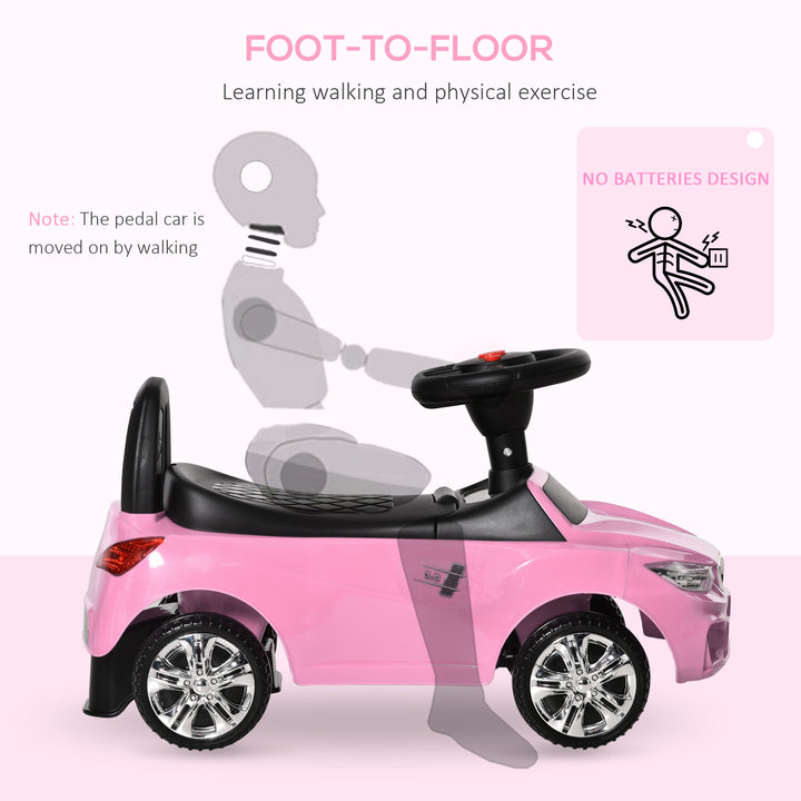 Ride on Sliding Car Baby Toddler Foot to Floor Slider Stroller w/ Horn Music Working Lights Hidden Storage Big Steering Wheel Pink