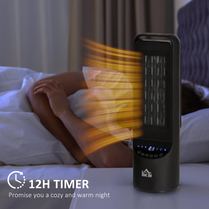 HOMCOM Ceramic Tower, Indoor Space Heater with LED Display, Oscillation, Remote Control, 12H Timer, Tip-Over &amp; Overheating Protection, 1000W/2000W