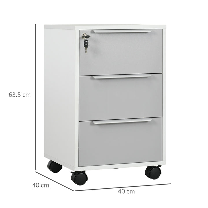 HOMCOM 3-Drawer Locking File Cabinet Mobile Chest of Drawers Side Table on Wheels for Home Office, Bedroom and Living room