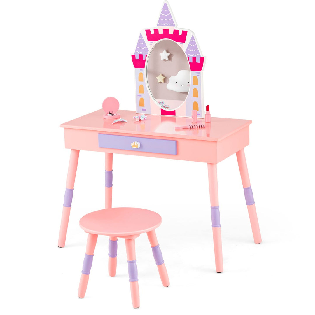 Princess Pretend Play Makeup Dressing Table Set with Removable Mirror